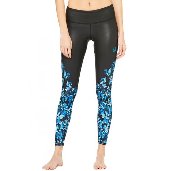 ALO Yoga Gypset Goddess Black Blue Butterfly Leggings Size S - Picture 1 of 6